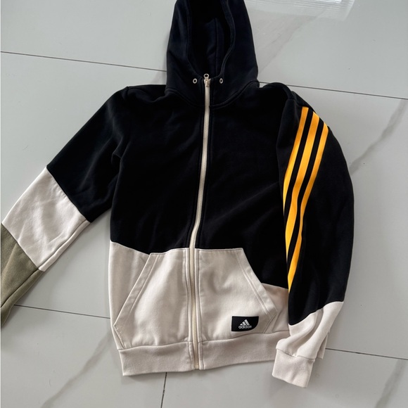 Adidas Black and Cream Zip-Up with Yellow Stripes - Picture 1 of 2